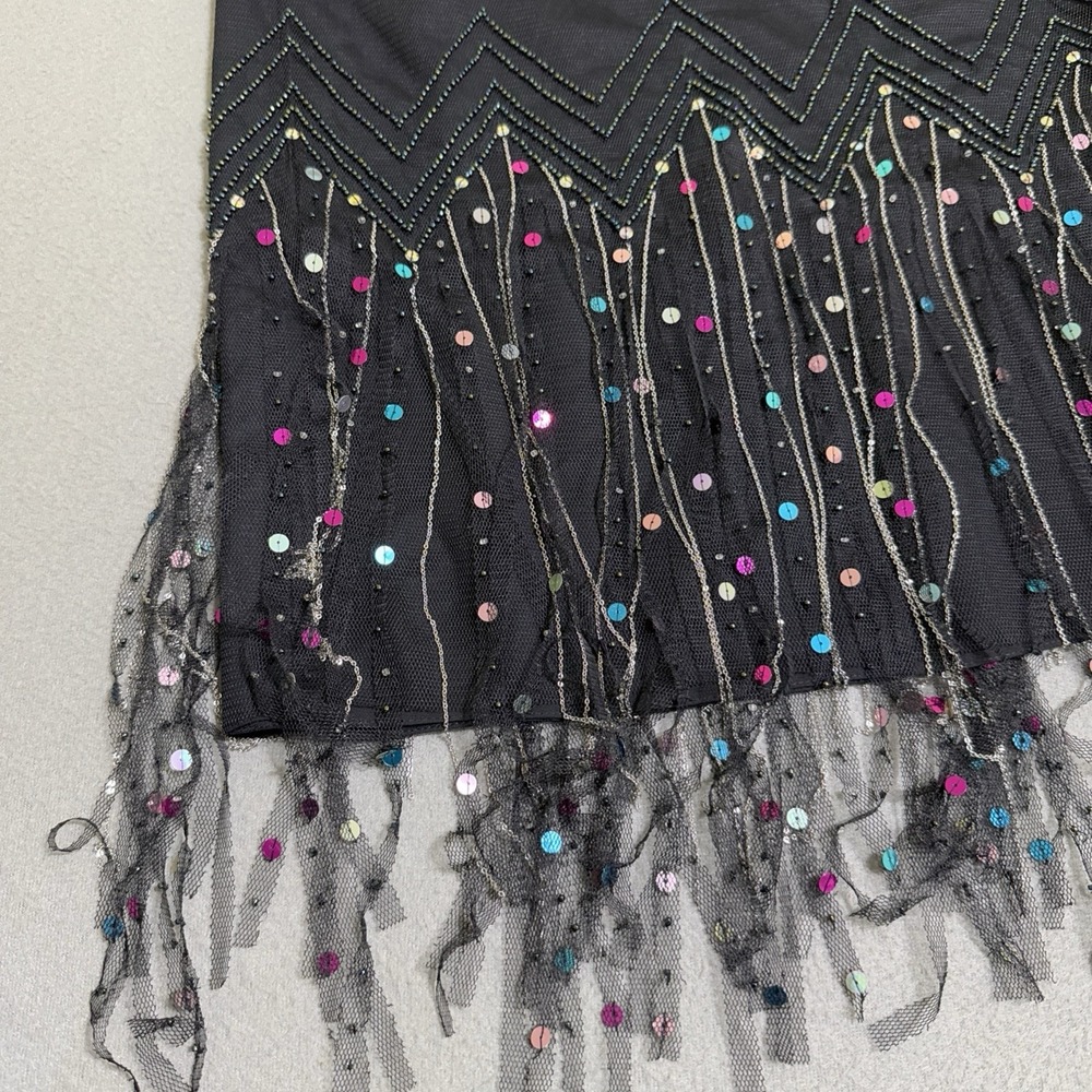 Black Skirt 6 Mesh Heavily Beaded Chain Whimsygoth Dressy Fringe Fairy Glam Y2K - Picture 4 of 16